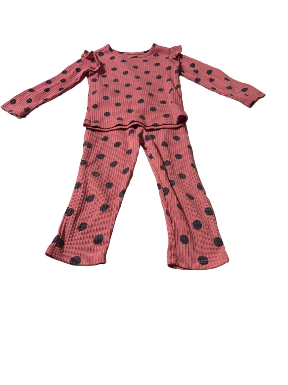 GAP Pink Ribbed Polka Dot Pyjama Set with Ruffle Shoulders Size 3T